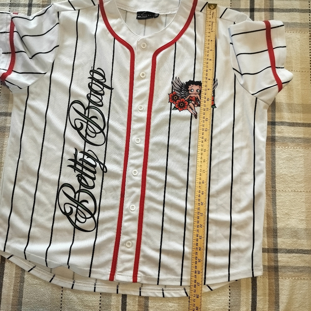 Betty‎ Boop Pinstripe baseball jersey Size XXL Y2K Retro Modern Pin Up Sporty - Picture 7 of 10